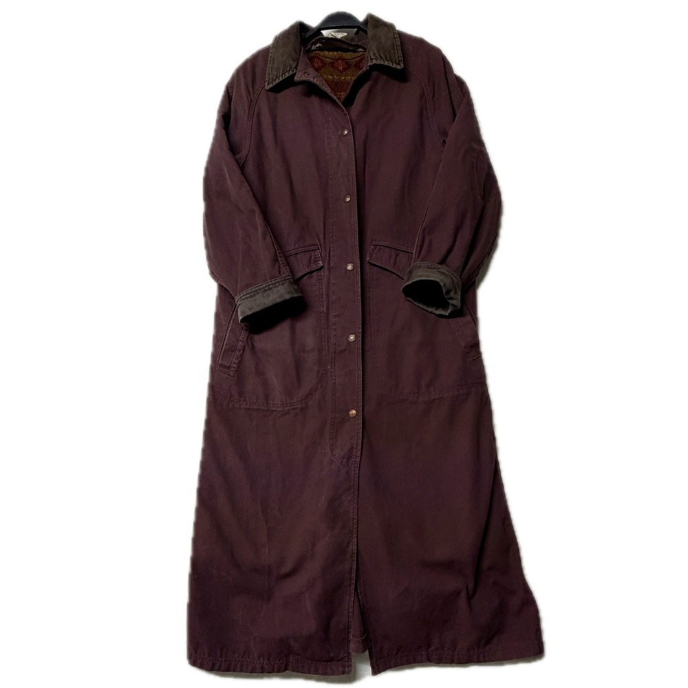 L.L. BEAN Barn Coat Women M Adirondack Canvas Duster Jacket Plum Corduroy Trim